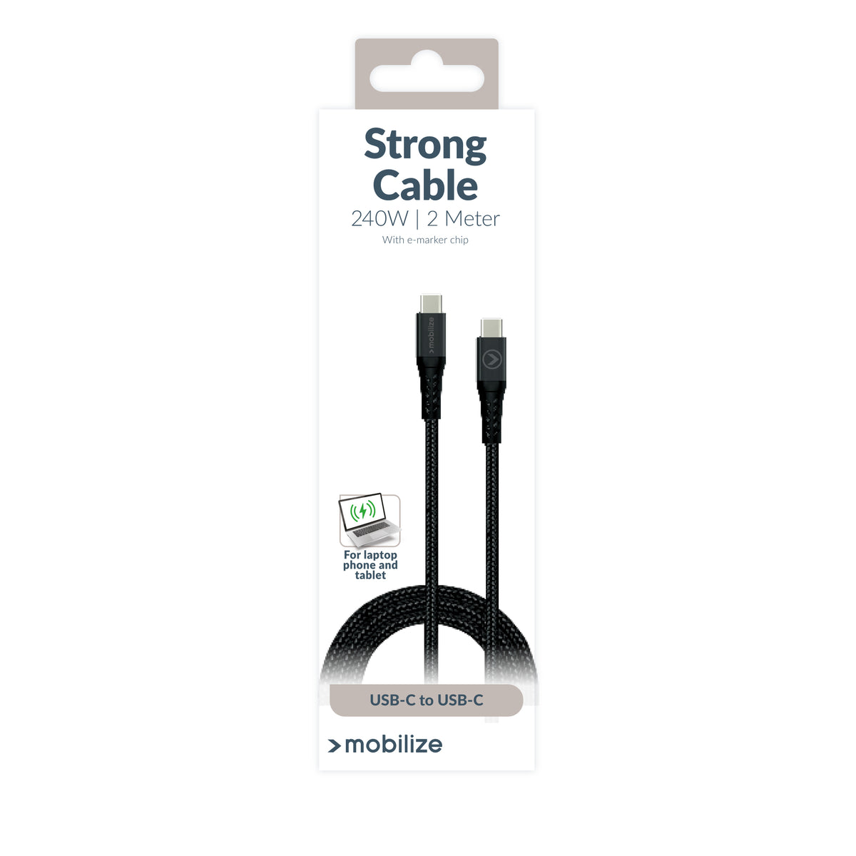 Mobilize Strong Nylon Cable Usb-C To Usb-C 2M. 240W Black